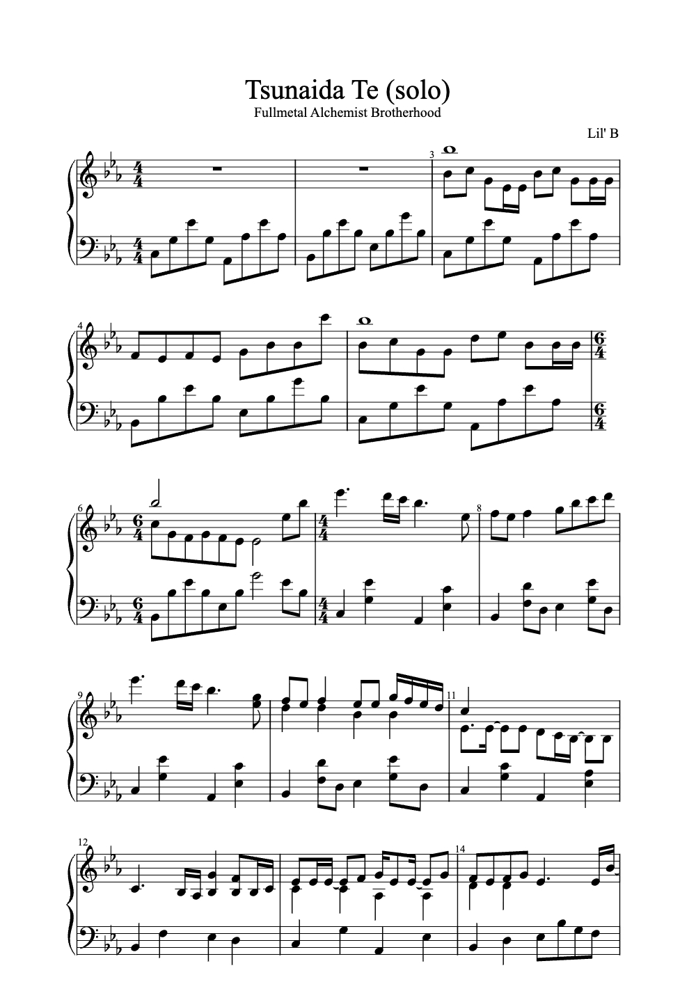 Sheet music preview for Tsunaida Te