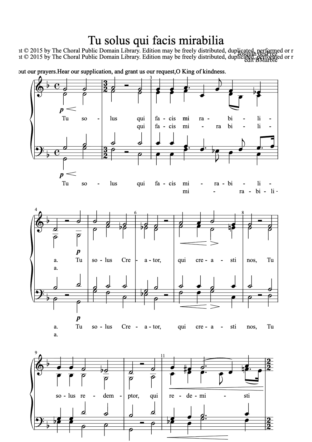 Sheet music preview for Tu Solus Qui Facis Mirabilia