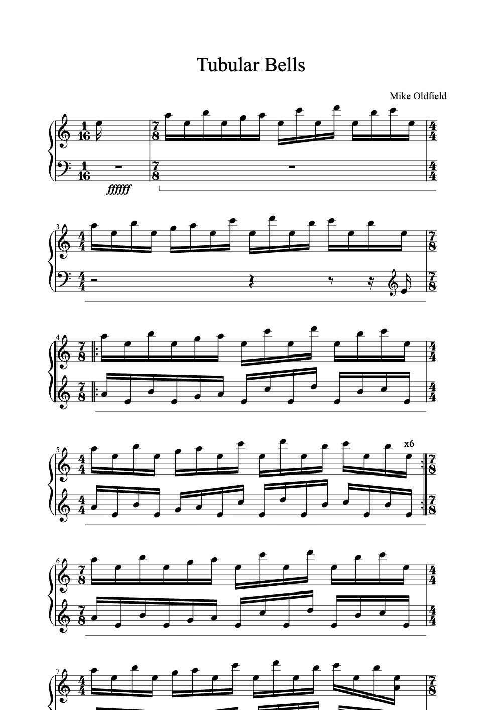 Sheet music preview for Tubular Bells