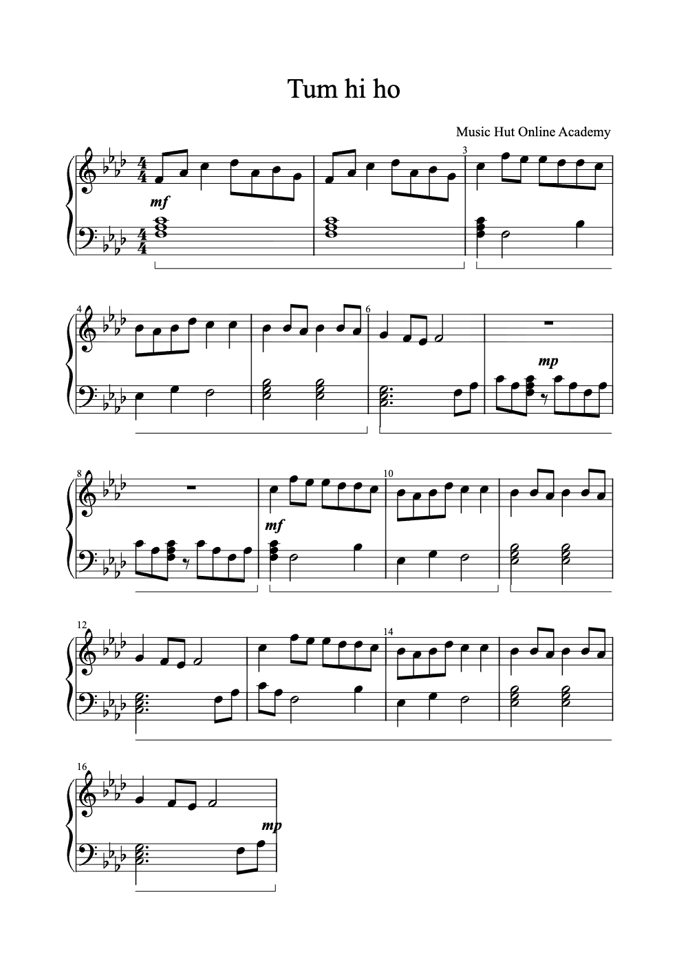 Sheet music preview for Tum Hi Ho