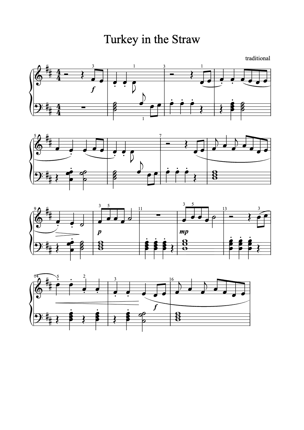 Sheet music preview for Turkey in the Straw