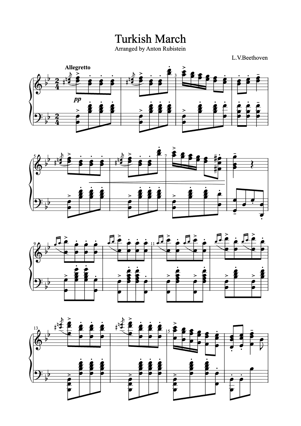 Sheet music preview for Turkish March
