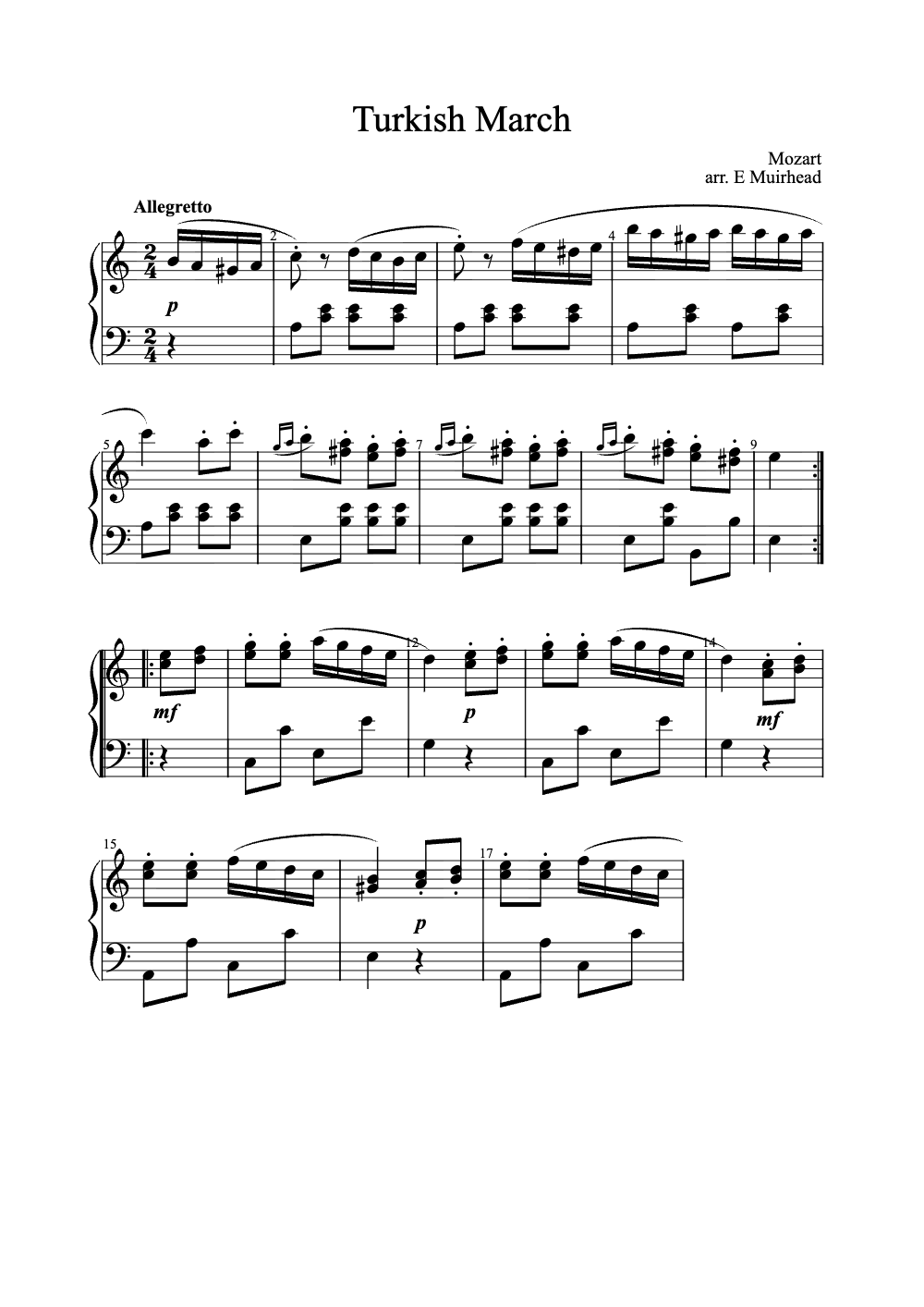 Sheet music preview for Turkish March