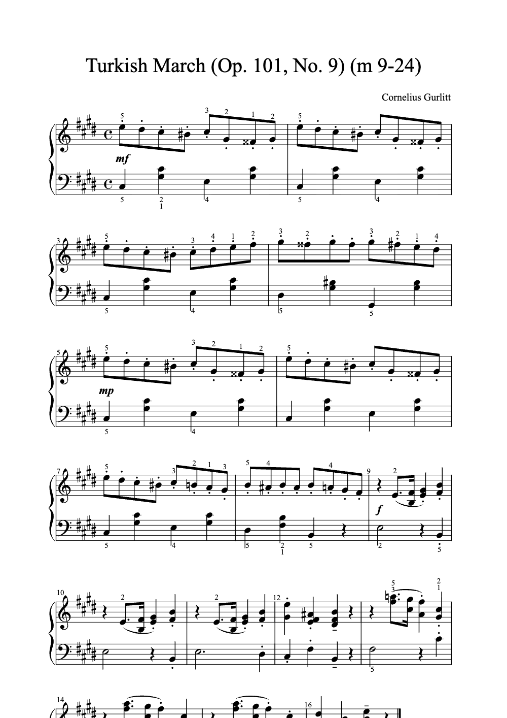 Sheet music preview for Turkish March