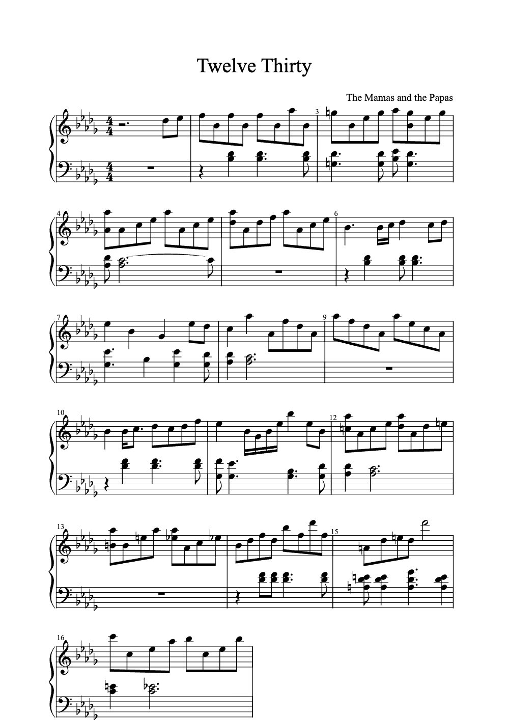 Sheet music preview for Twelve Thirty