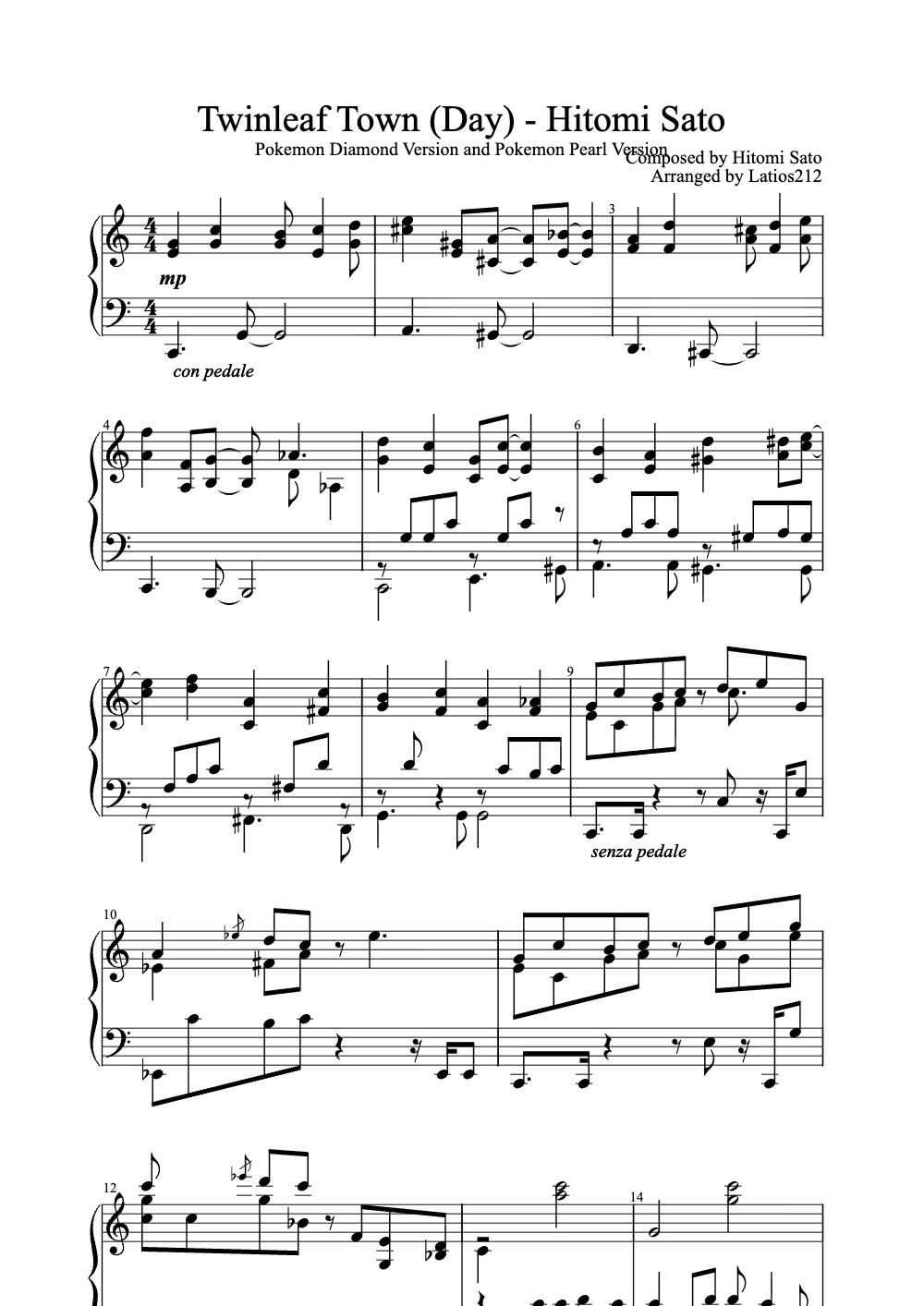 Sheet music preview for Twinleaf Town (Day)