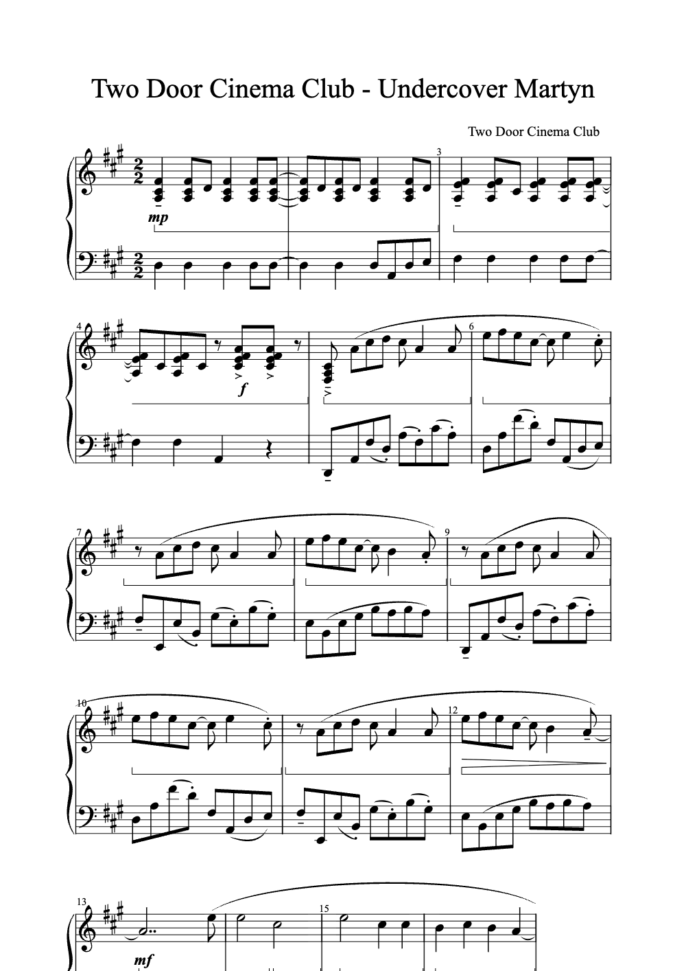 Sheet music preview for Undercover Martyn