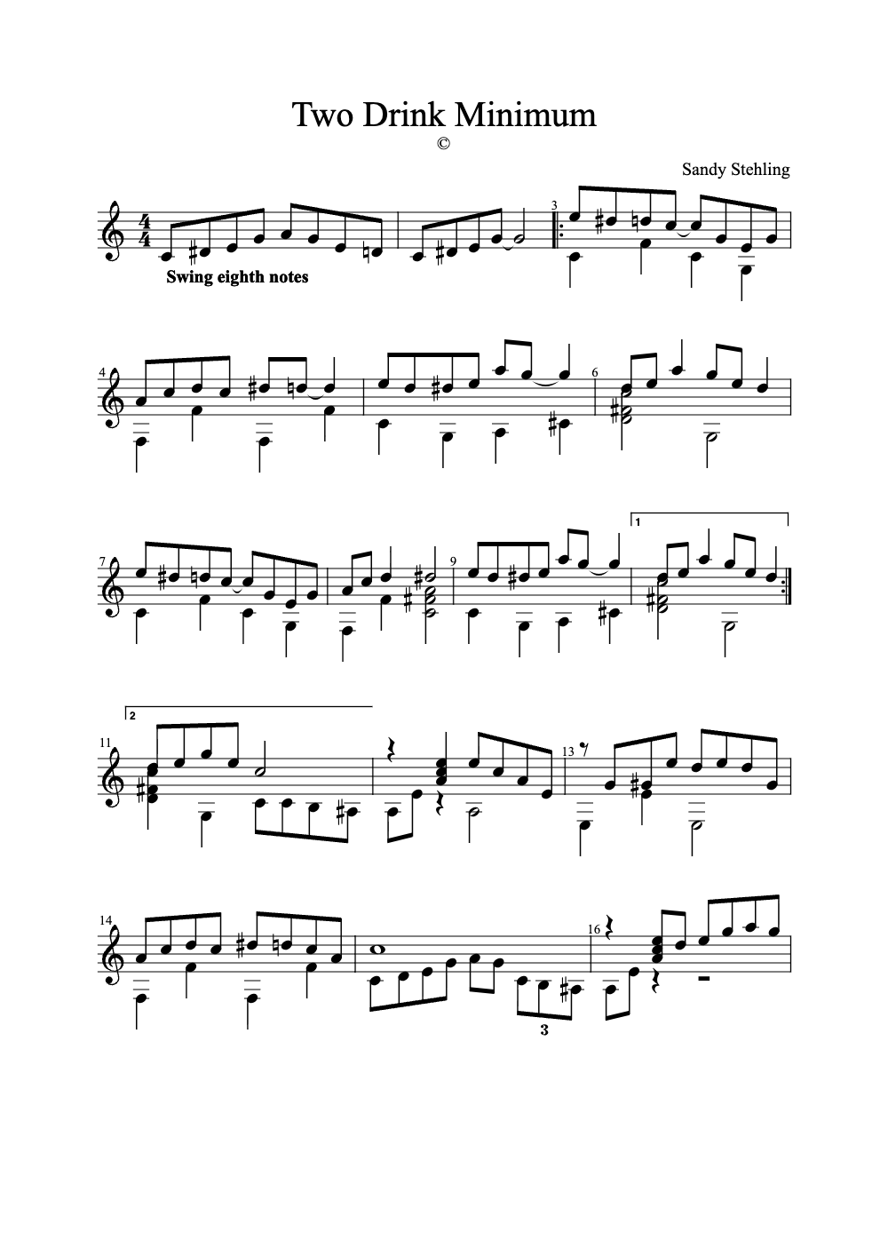Sheet music preview for Two Drink Minimum