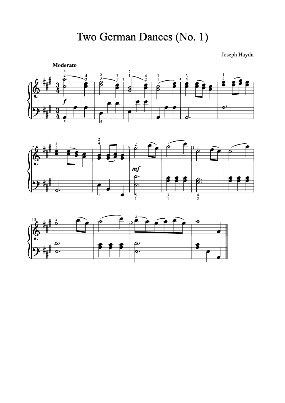 Sheet music preview for Two German Dances (No. 1)