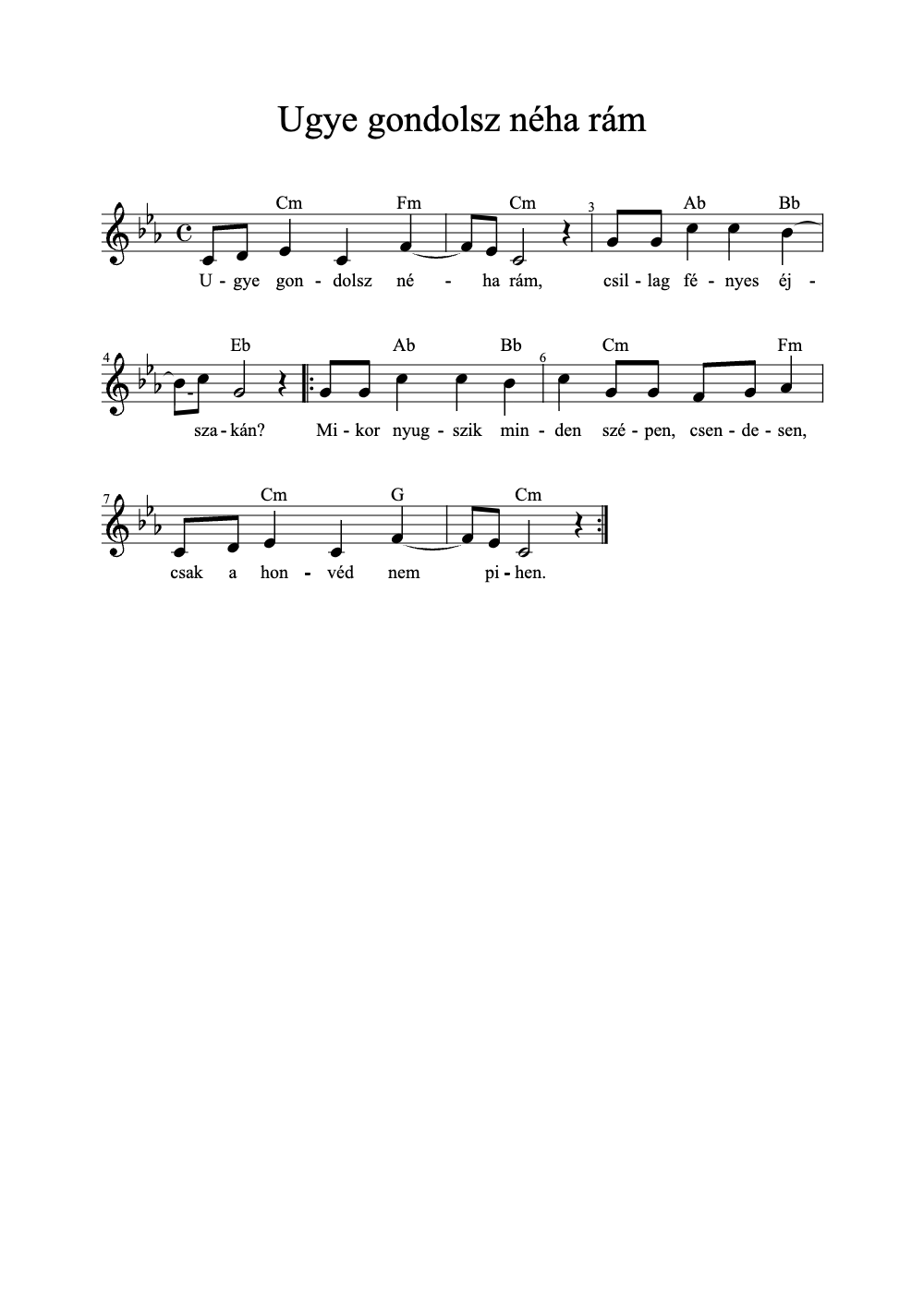 Sheet music preview for Ugye Gondolsz Néha Rám