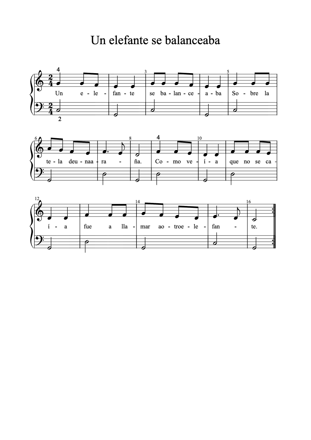 Sheet music preview for Un Elefante Se Balanceaba