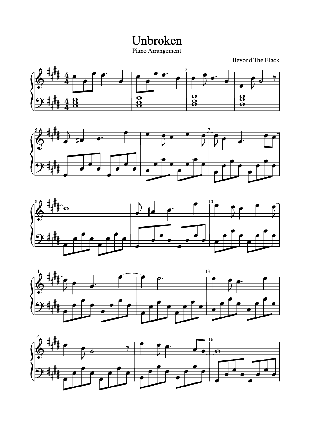Sheet music preview for Unbroken