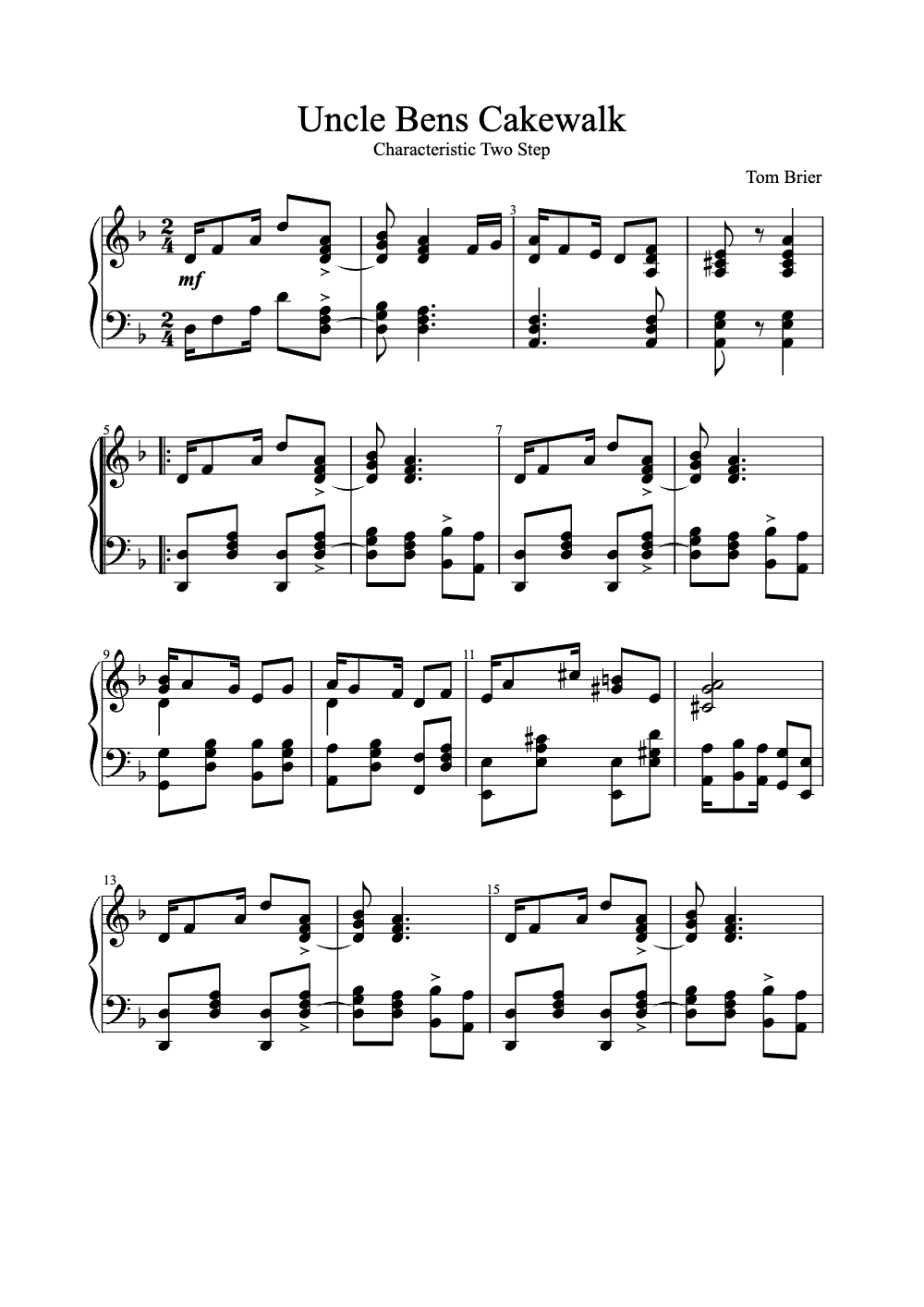 Sheet music preview for Uncle Ben's Cakewalk