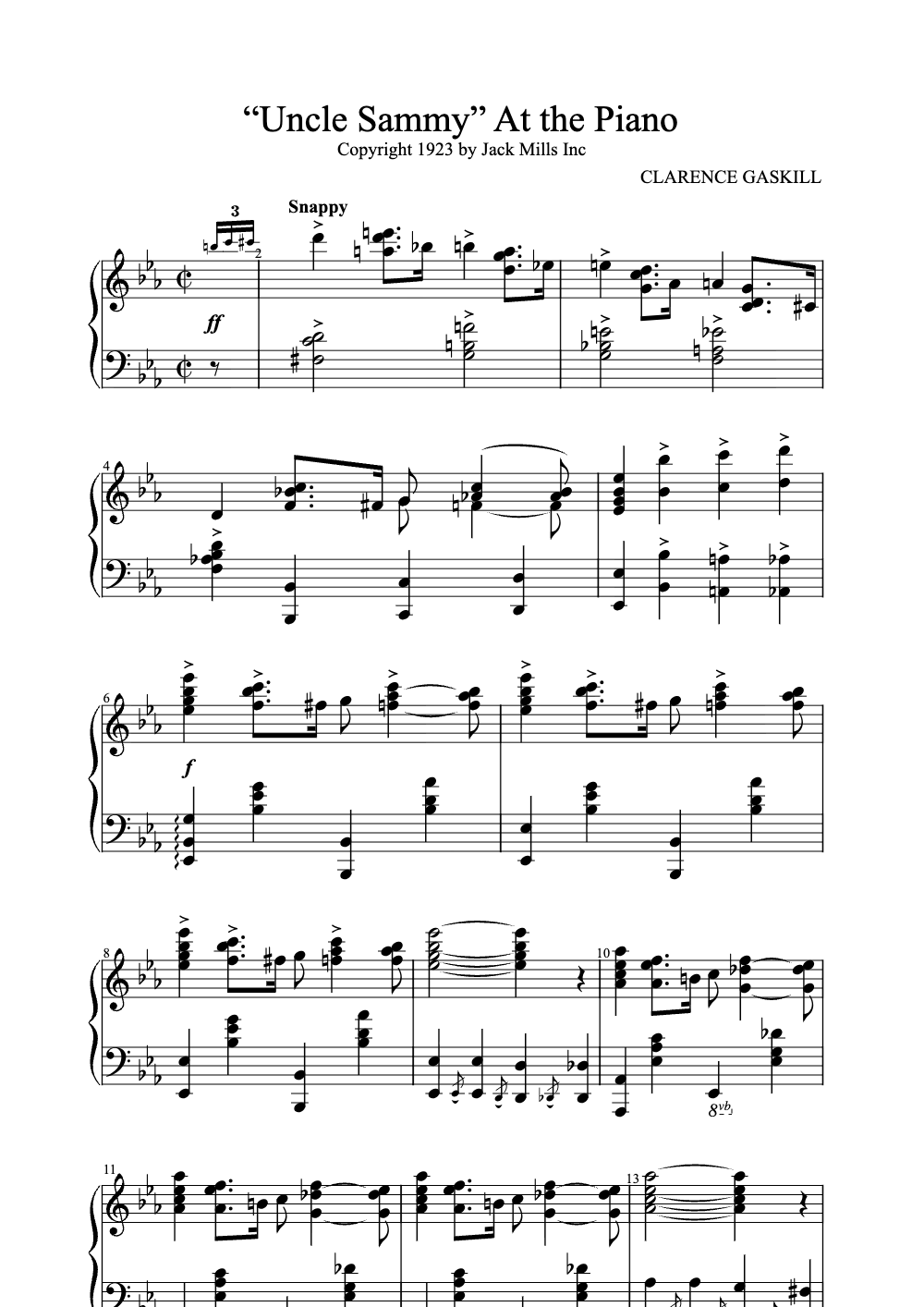 Sheet music preview for Uncle Sammy at the Piano