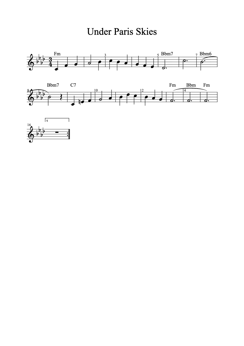 Sheet music preview for Under Paris Skies