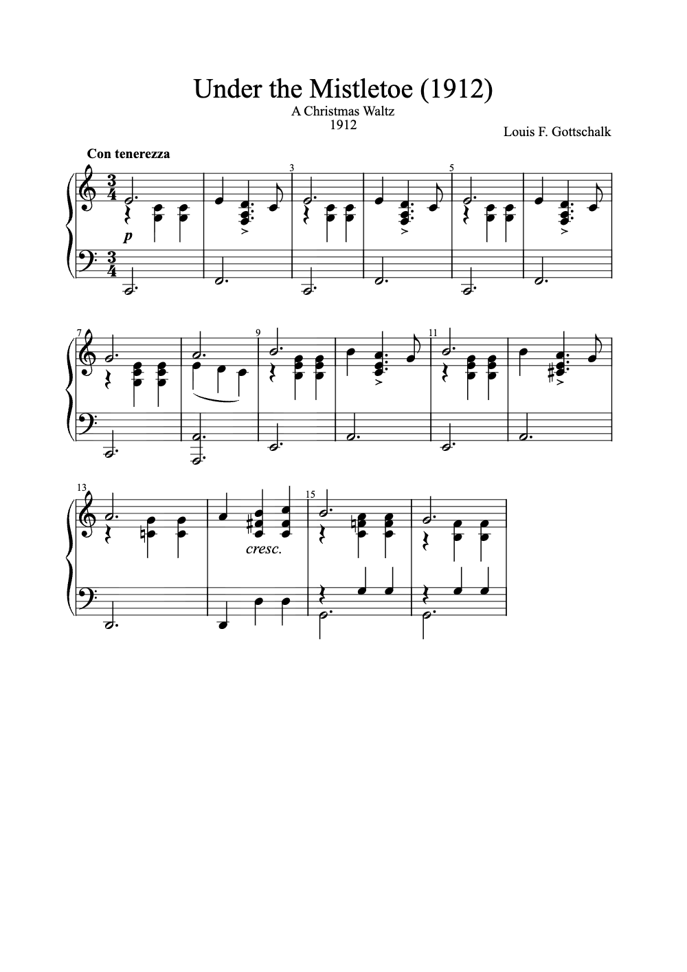 Sheet music preview for Under the Mistletoe