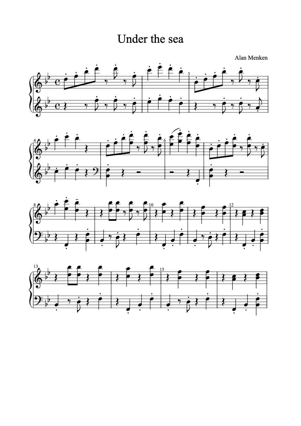 Sheet music preview for Under the Sea