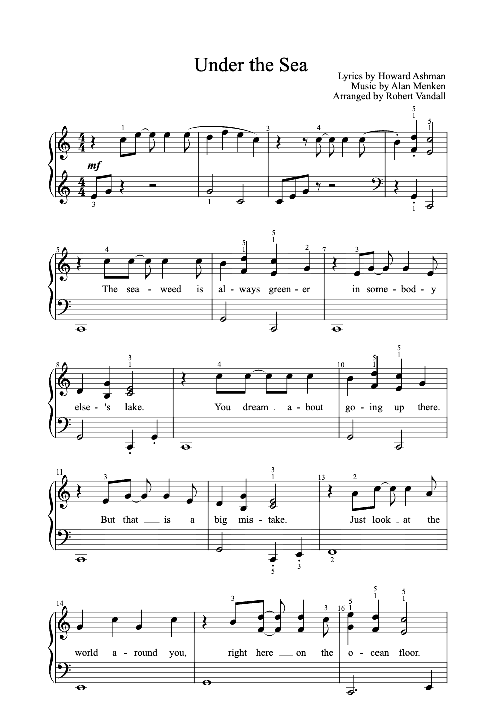Sheet music preview for Under the Sea