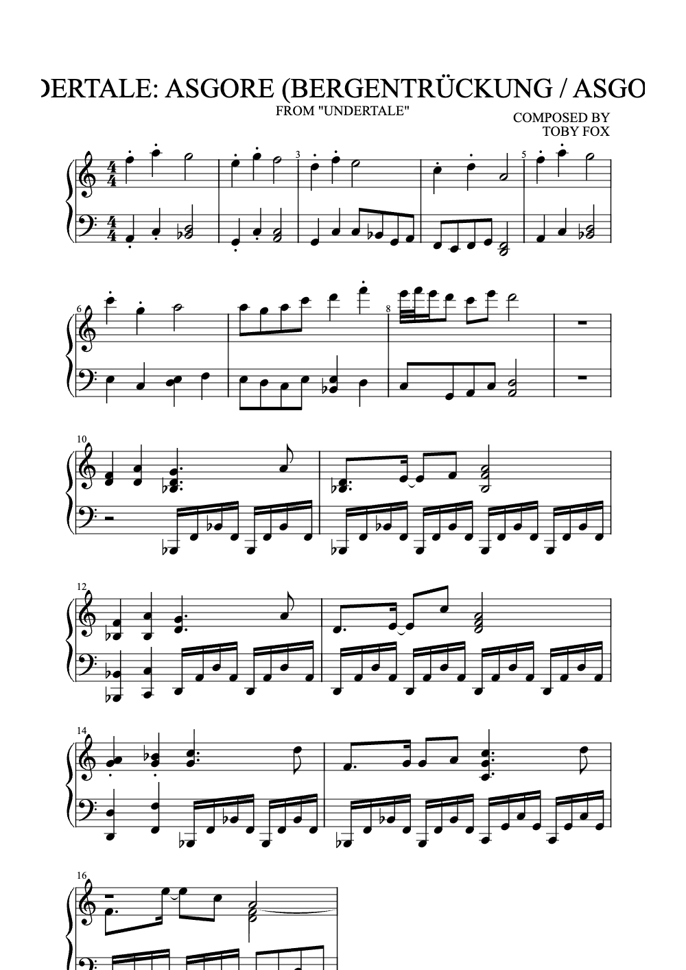 Sheet music preview for Asgore