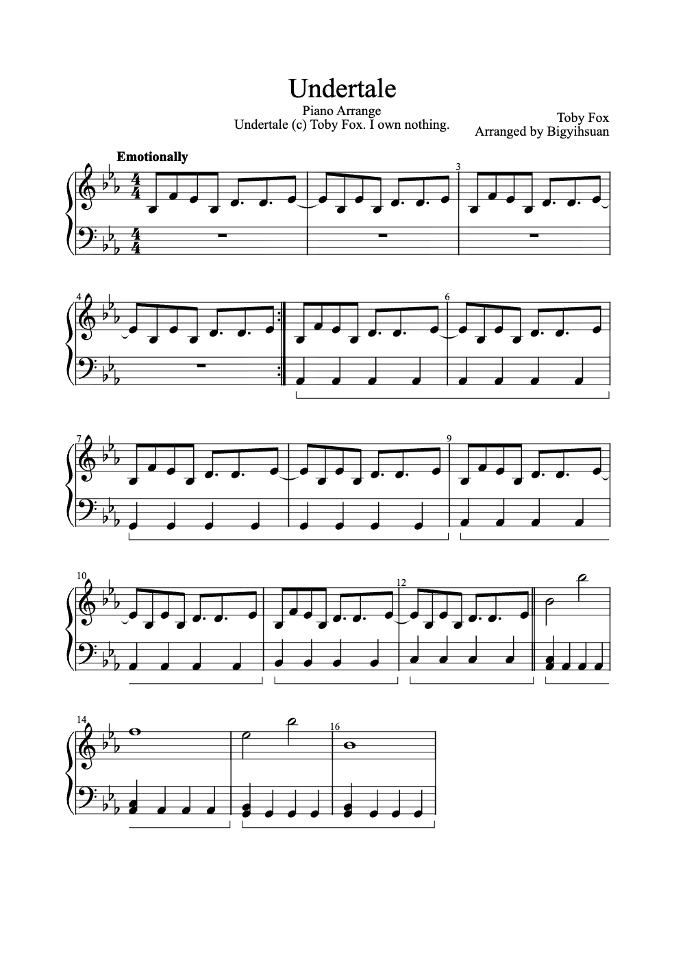 Sheet music preview for Undertale