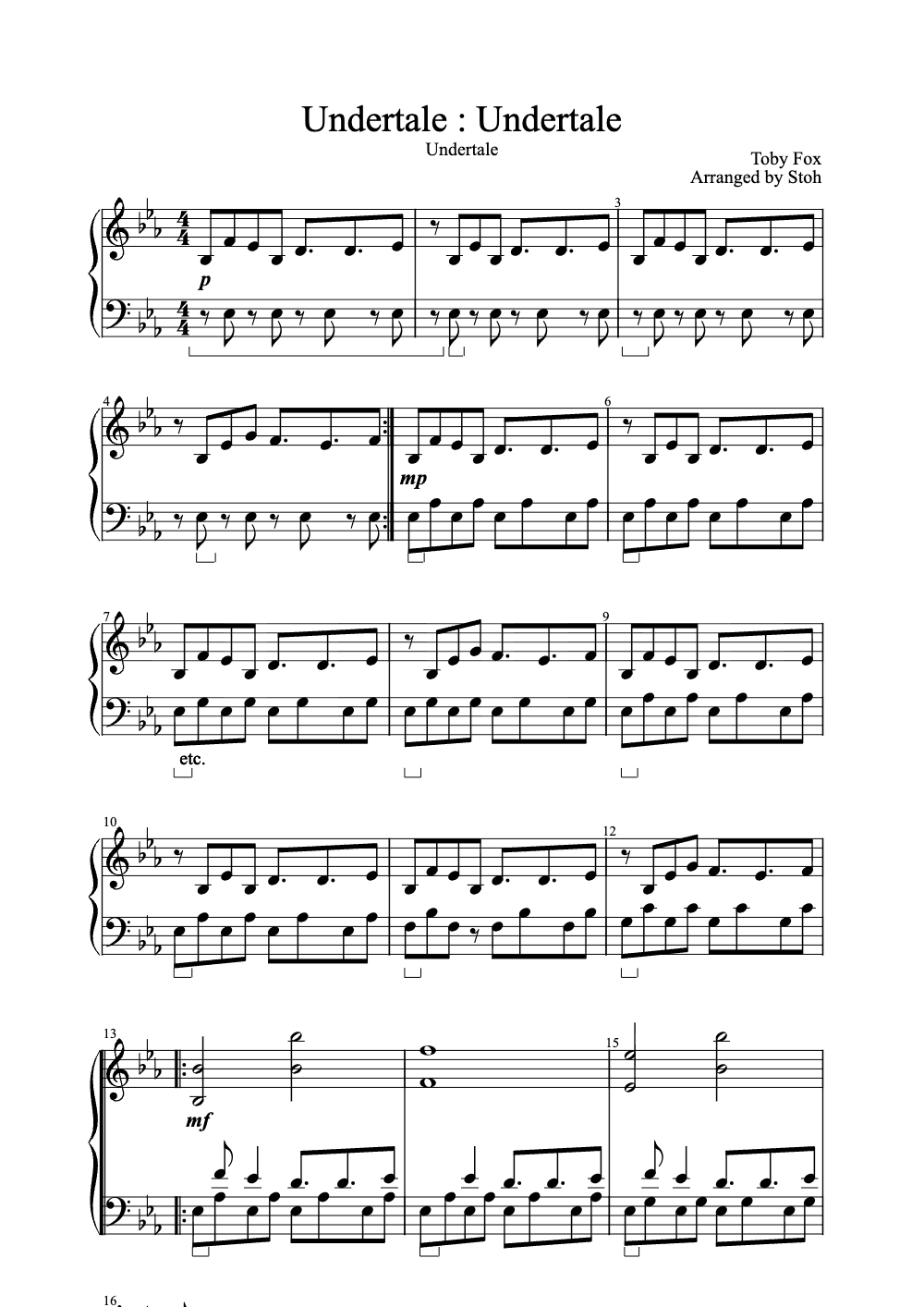 Sheet music preview for Undertale