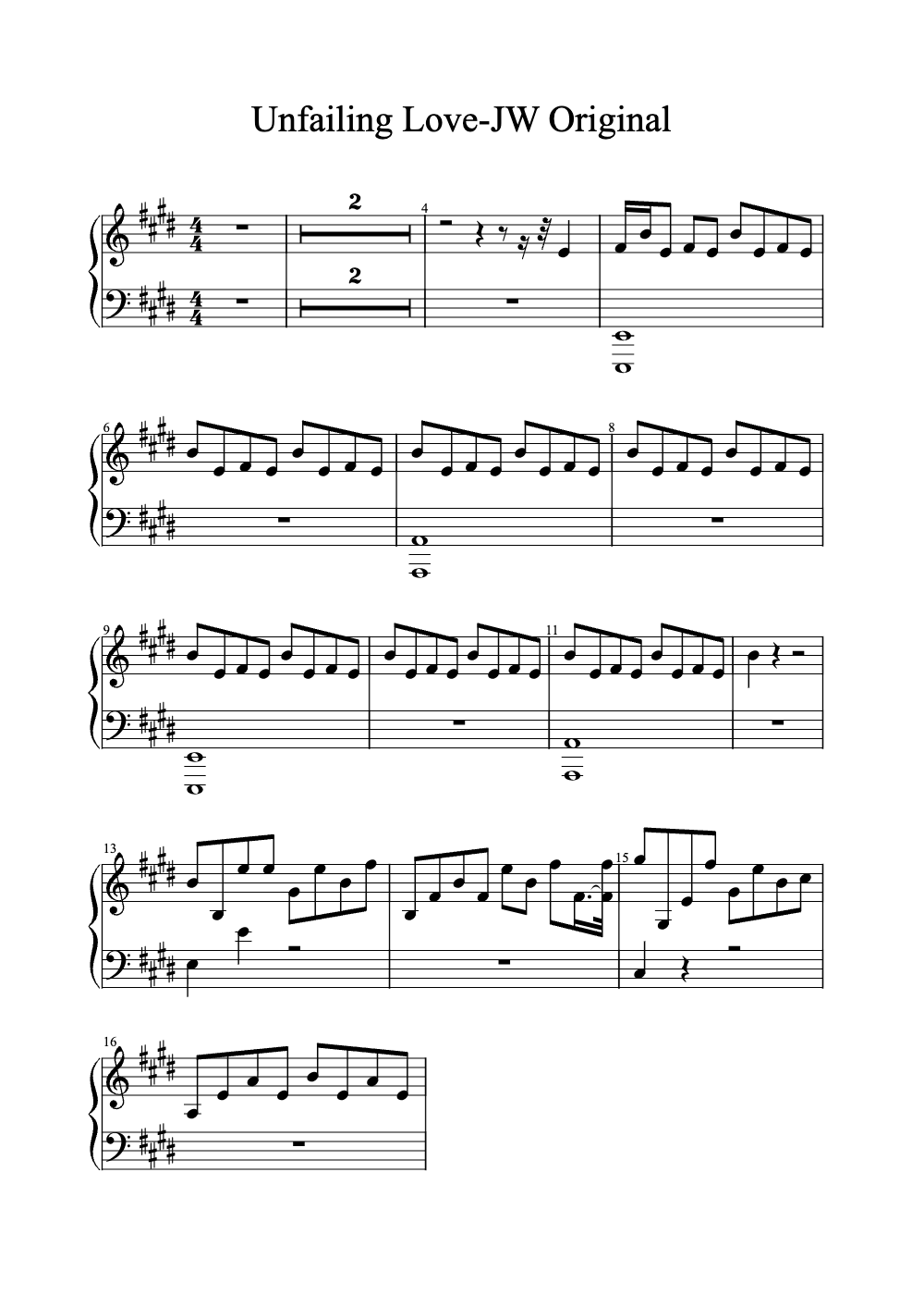Sheet music preview for Unfailing Love