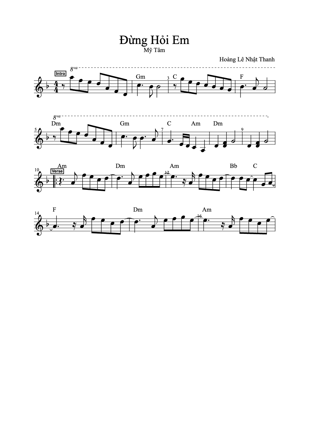 Sheet music preview for Đừng Hỏi Em