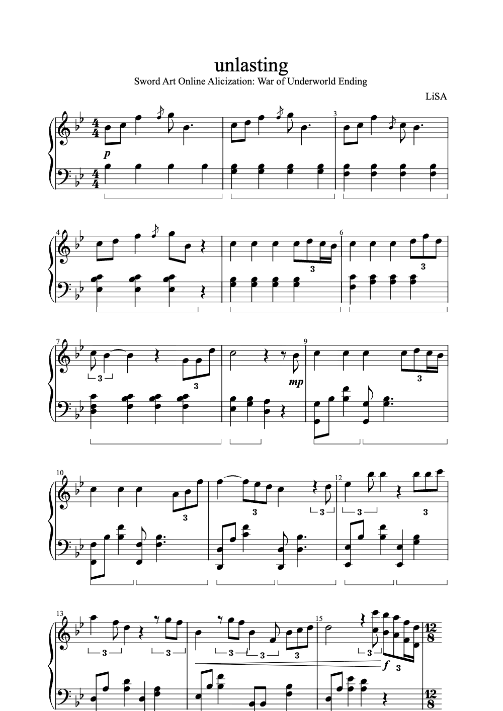 Sheet music preview for Unlasting