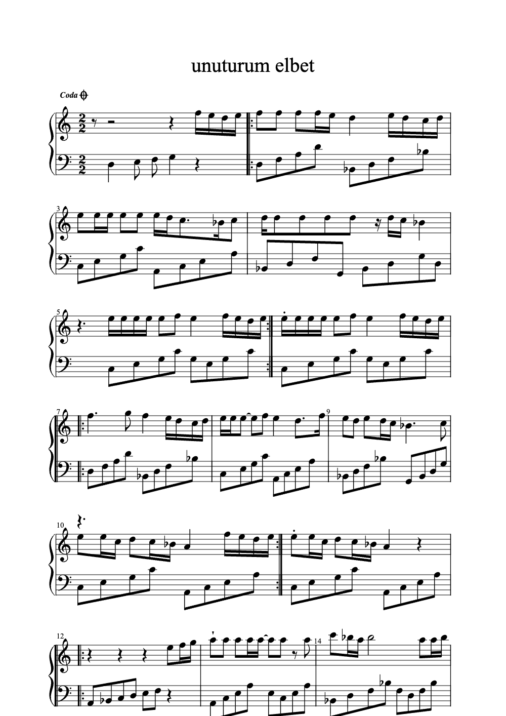Sheet music preview for Unuturum Elbet