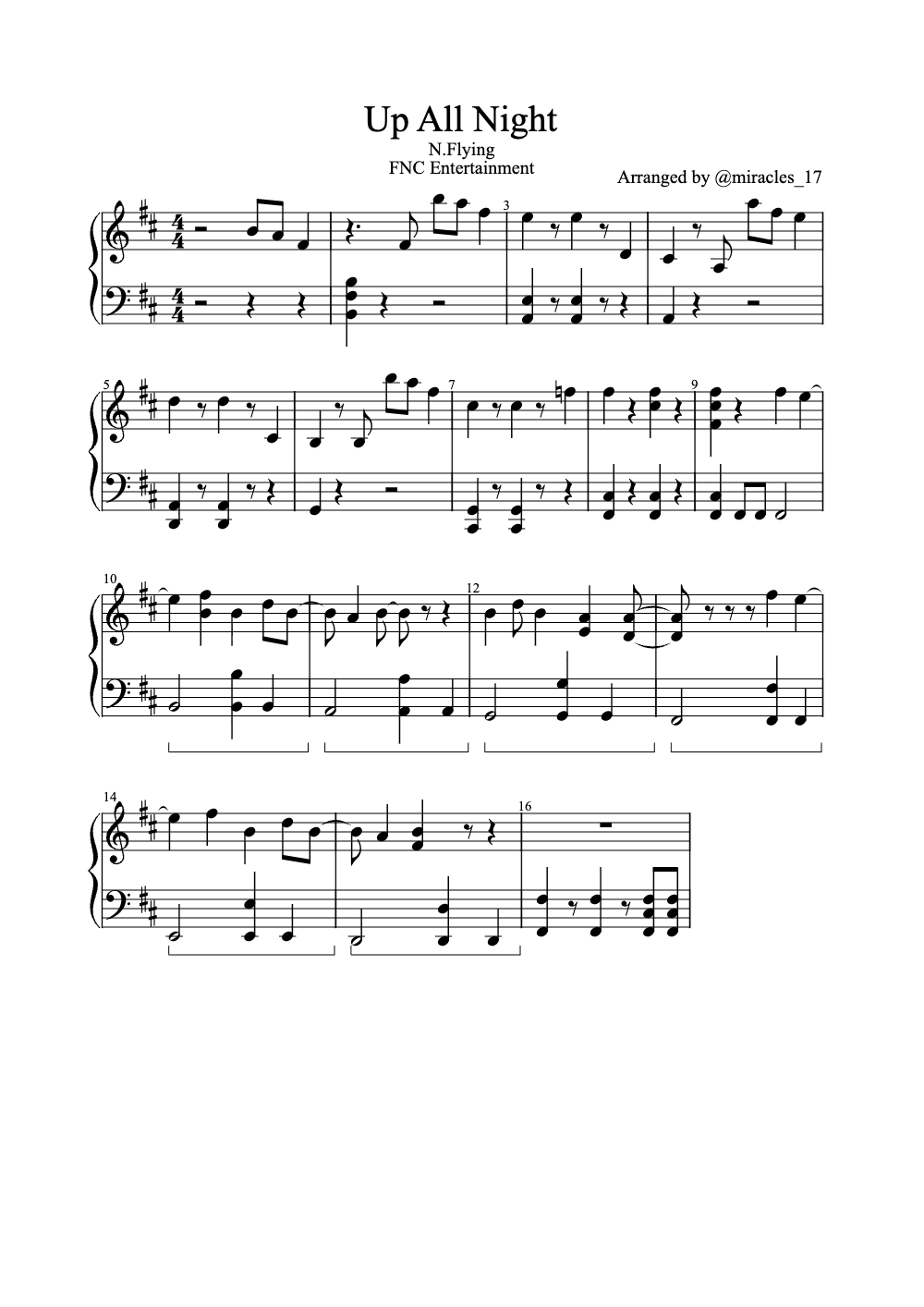 Sheet music preview for Up All Night