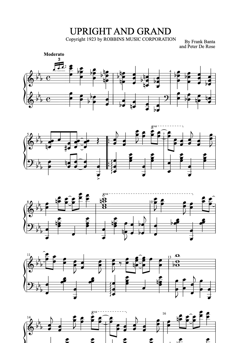 Sheet music preview for Upright and Grand