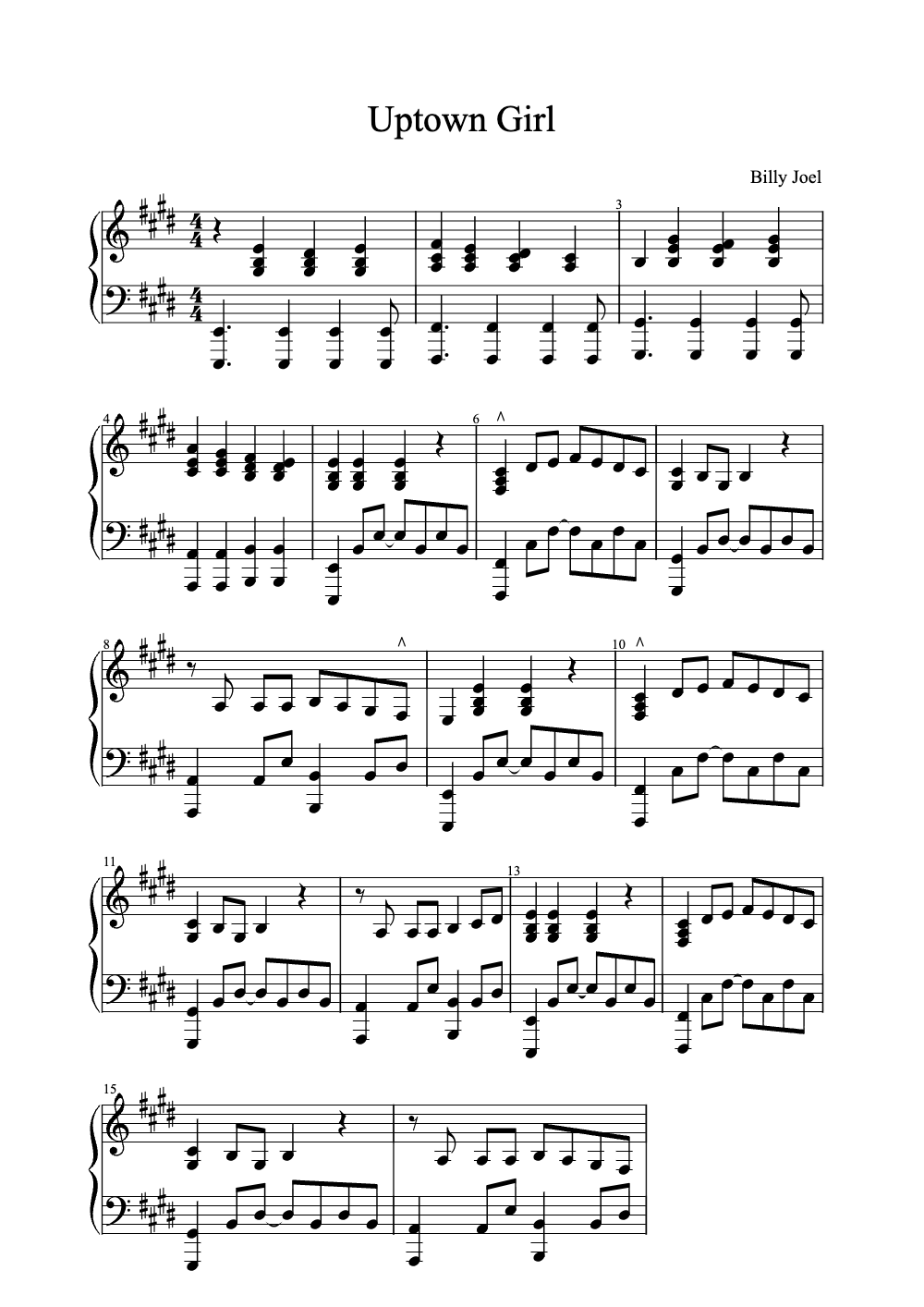 Sheet music preview for Uptown Girl