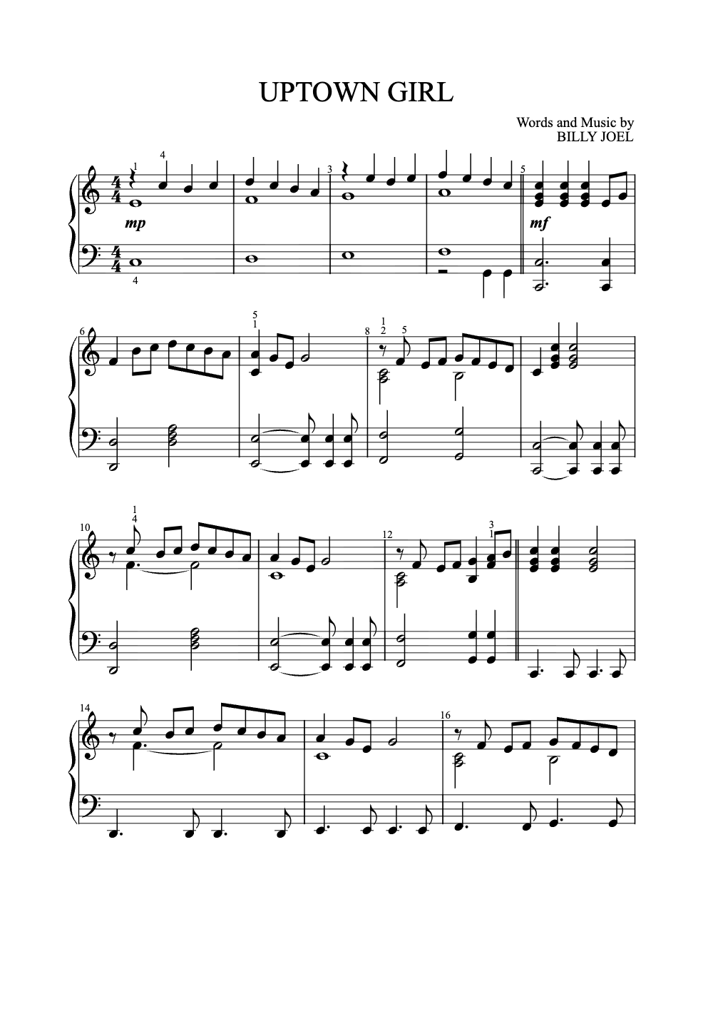 Sheet music preview for Uptown Girl