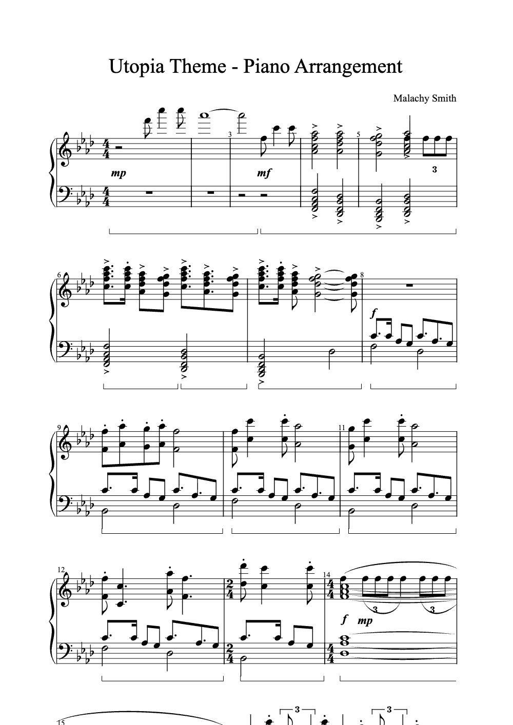 Sheet music preview for Utopia Theme