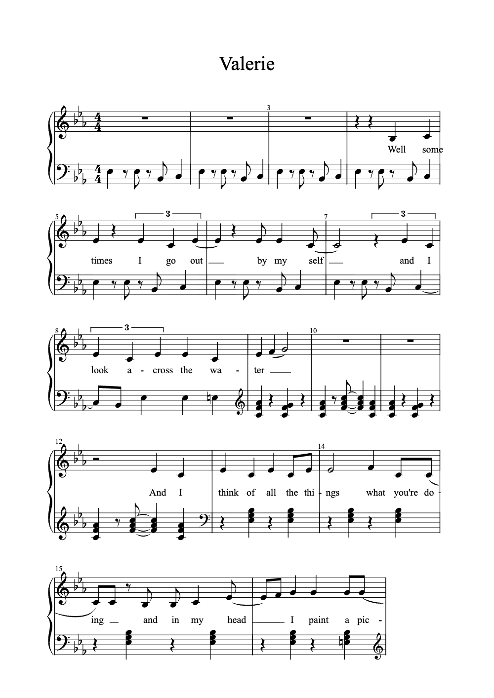 Sheet music preview for Valerie