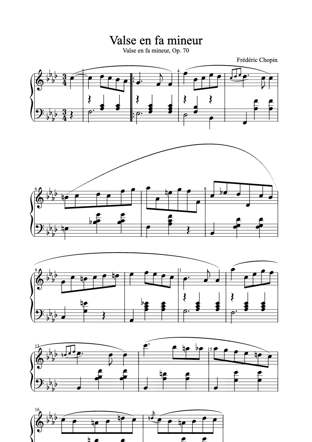Sheet music preview for Valse en Fa Mineur