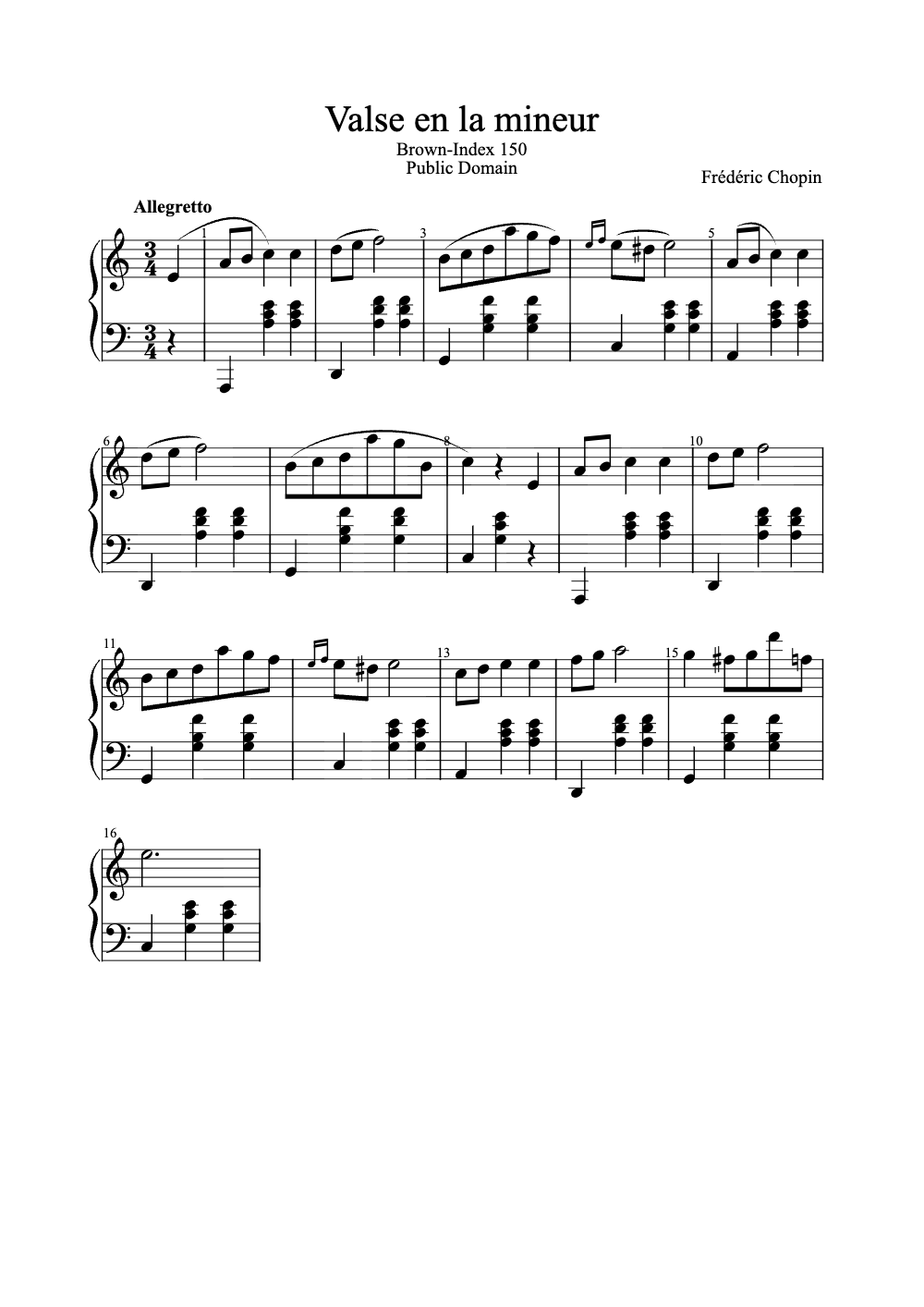 Sheet music preview for Valse En La Mineur