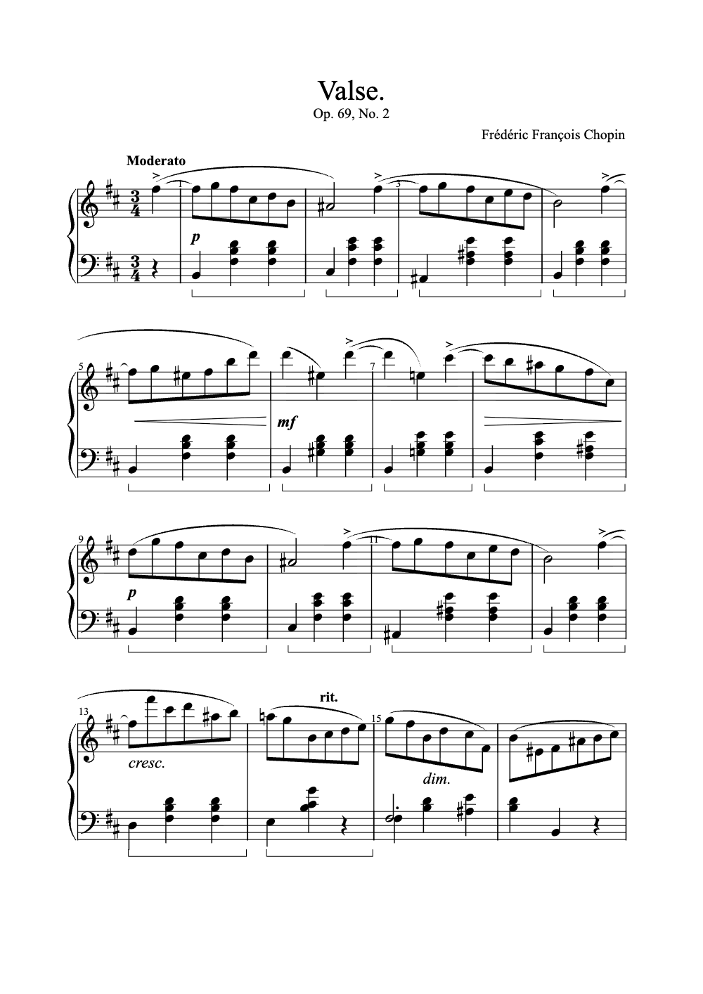 Sheet music preview for Valse