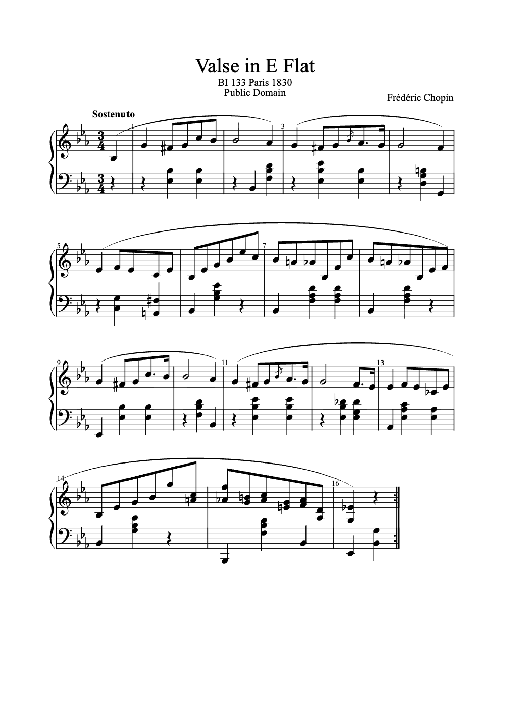 Sheet music preview for Valse in E Flat