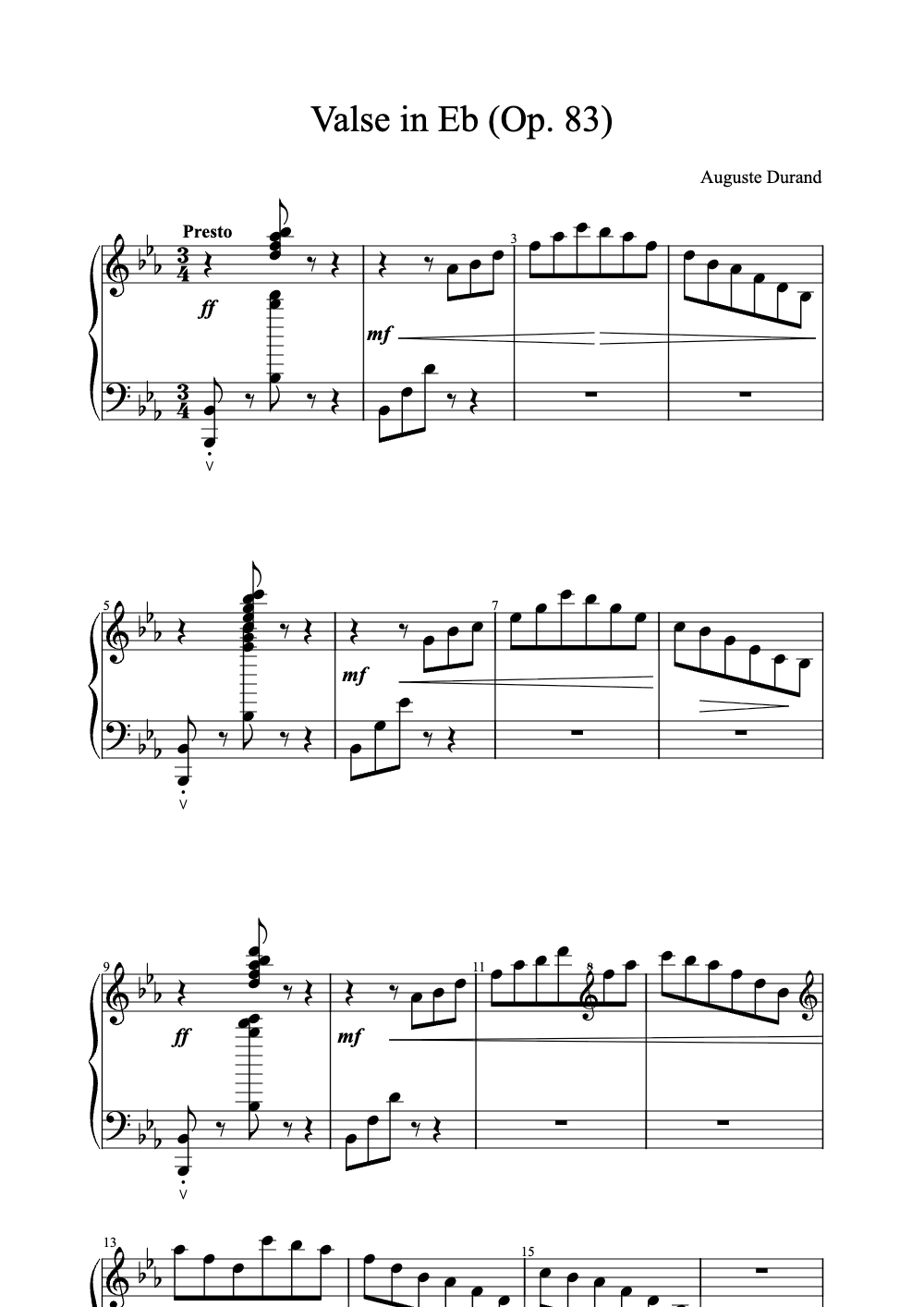 Sheet music preview for Valse in Eb (Op. 83)