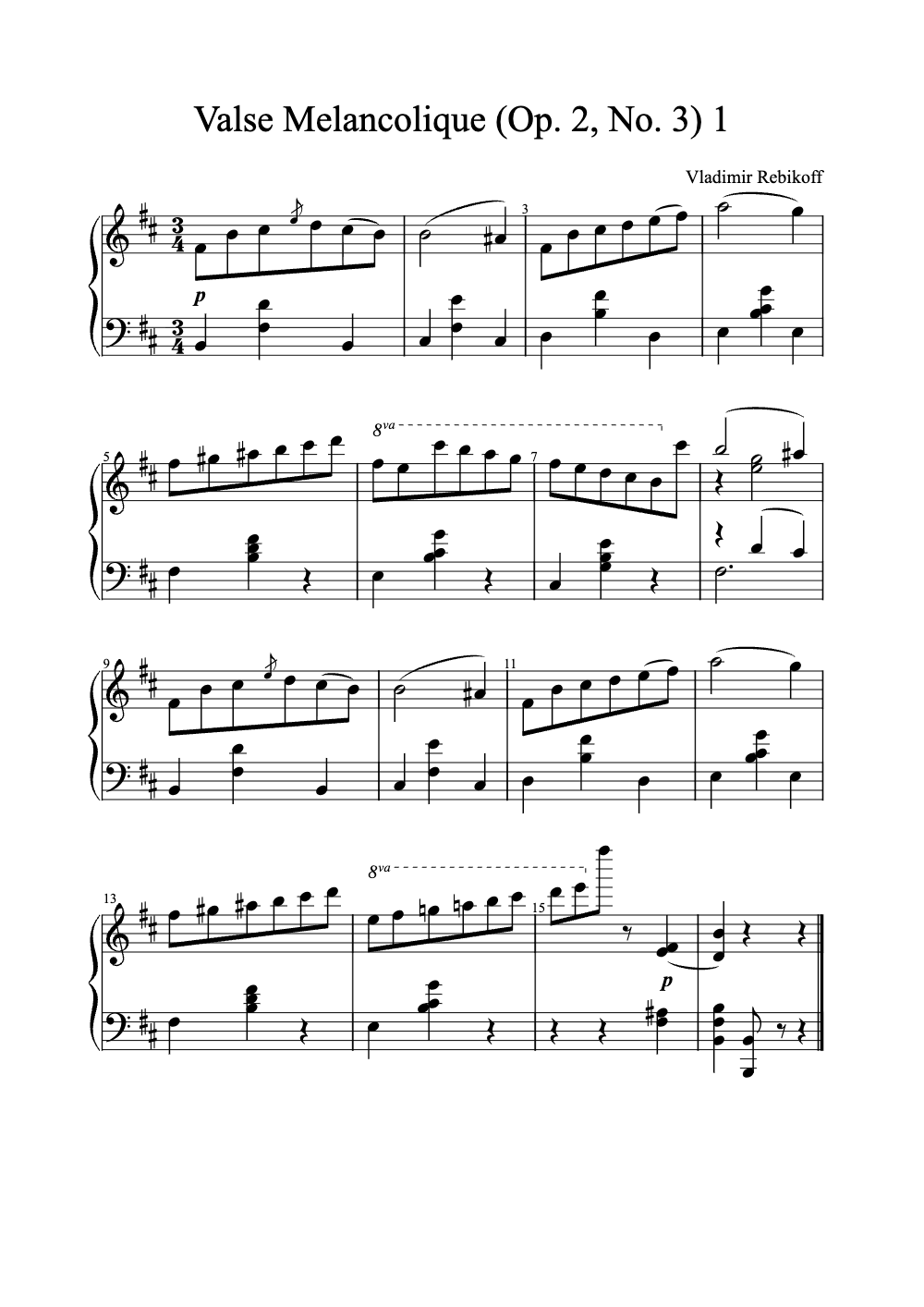 Sheet music preview for Valse Mélancolique