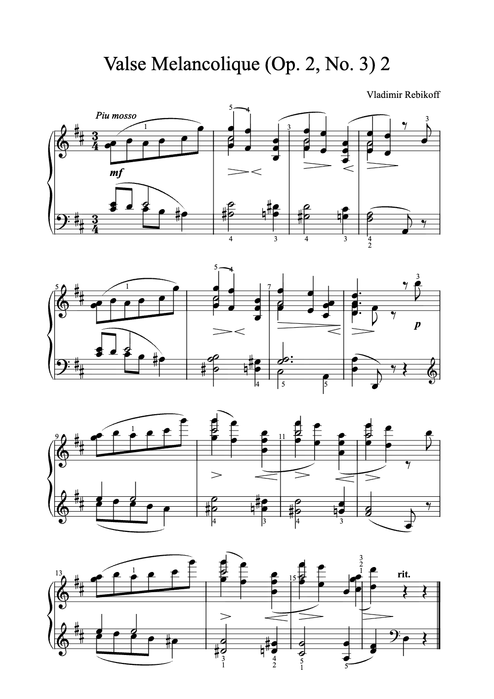 Sheet music preview for Valse Mélancolique