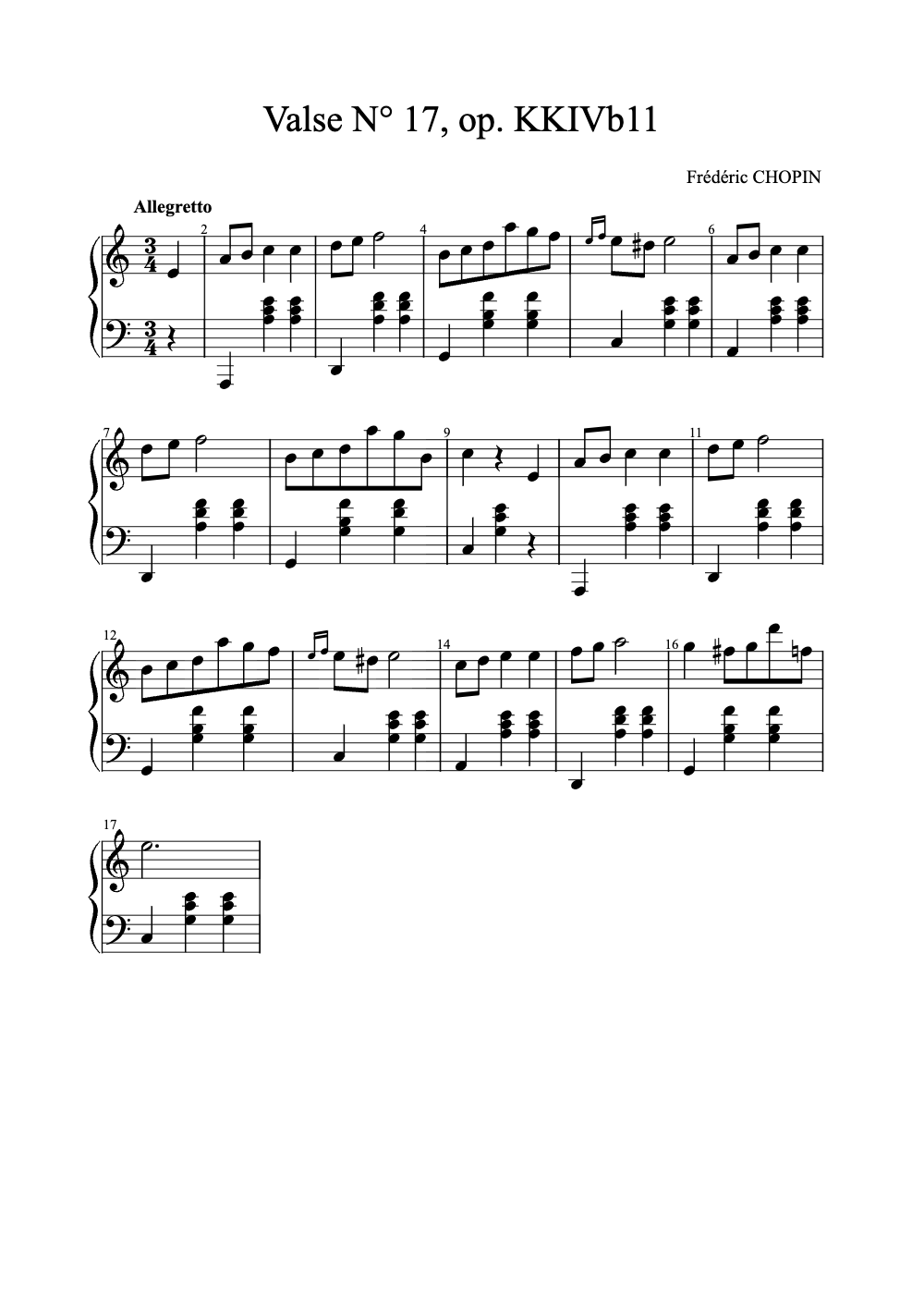 Sheet music preview for Valse N° 17, Op. KKIVb11