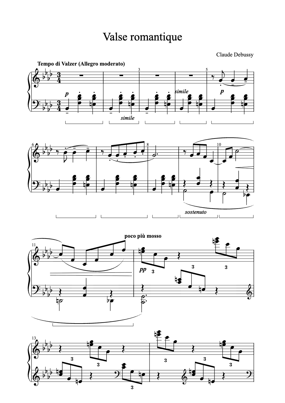 Sheet music preview for Valse Romantique
