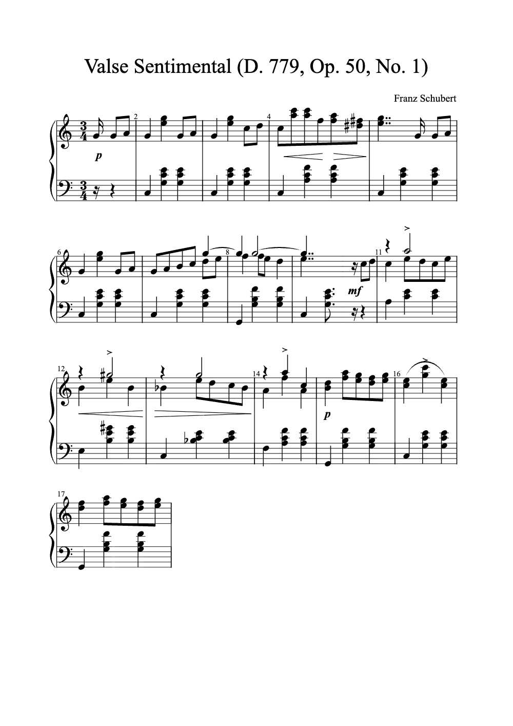 Sheet music preview for Valse Sentimental