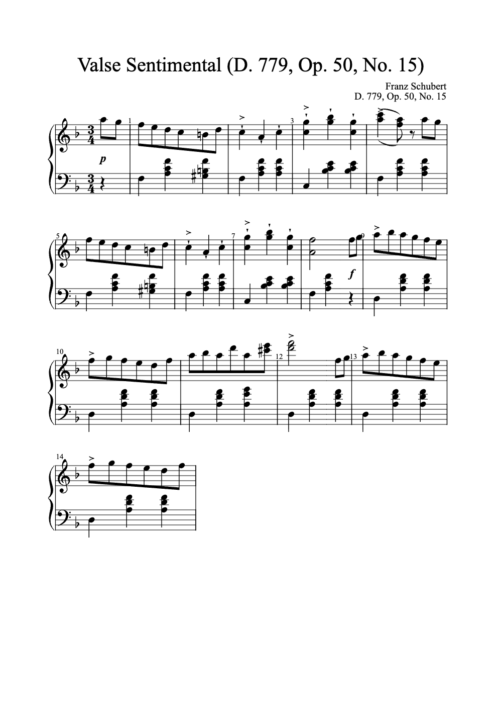 Sheet music preview for Valse Sentimental