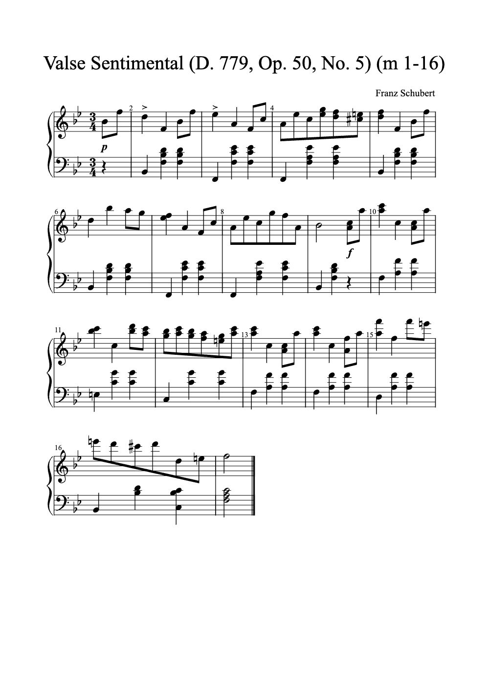Sheet music preview for Valse Sentimentale