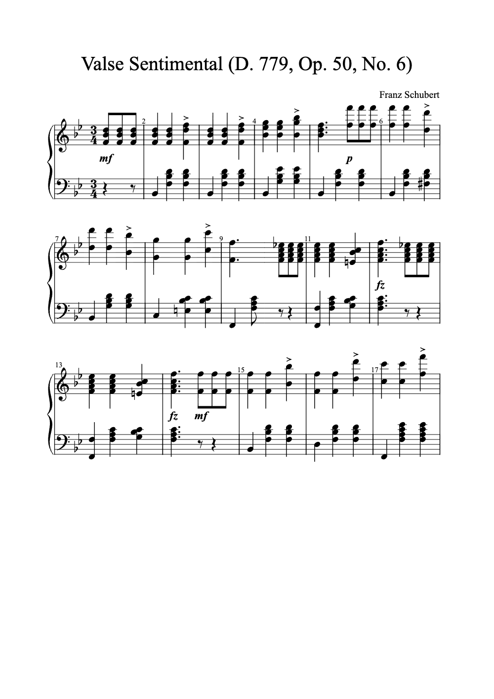 Sheet music preview for Valse Sentimental