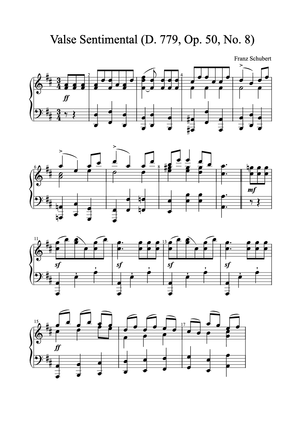 Sheet music preview for Valse Sentimental