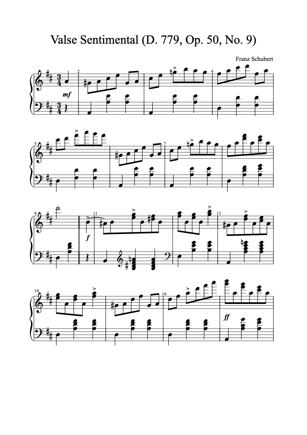 Sheet music preview for Valse Sentimental